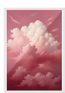 Zestia Beyaz Çerçeveli Tablo, Pembe Bulutlar, Dijital Gökyüzü İllüstrasyonu Poster No: 107548 21 x 30
