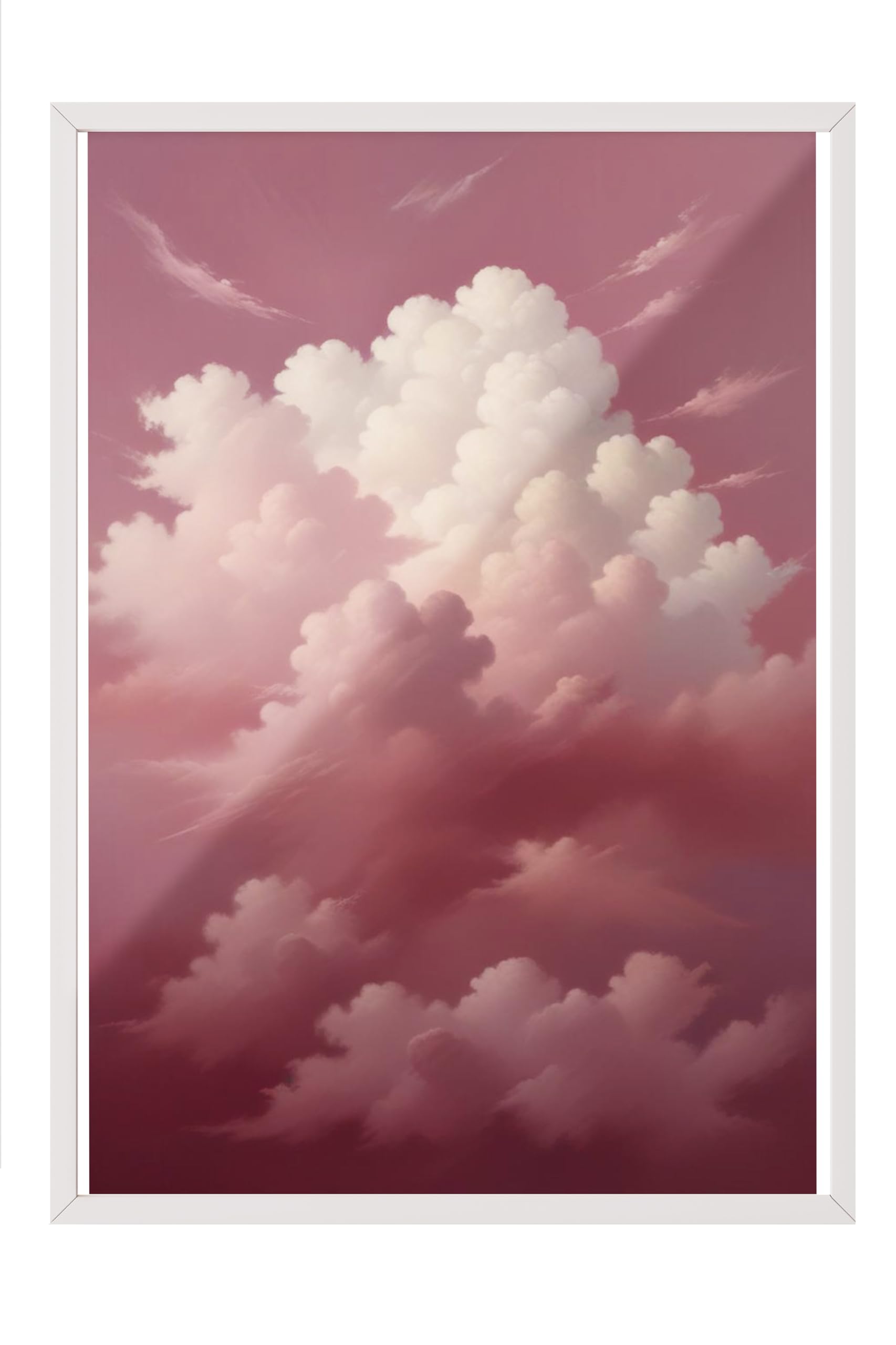 Zestia Beyaz Çerçeveli Tablo, Pembe Bulutlar, Dijital Gökyüzü İllüstrasyonu Poster No: 107548 21 x 30