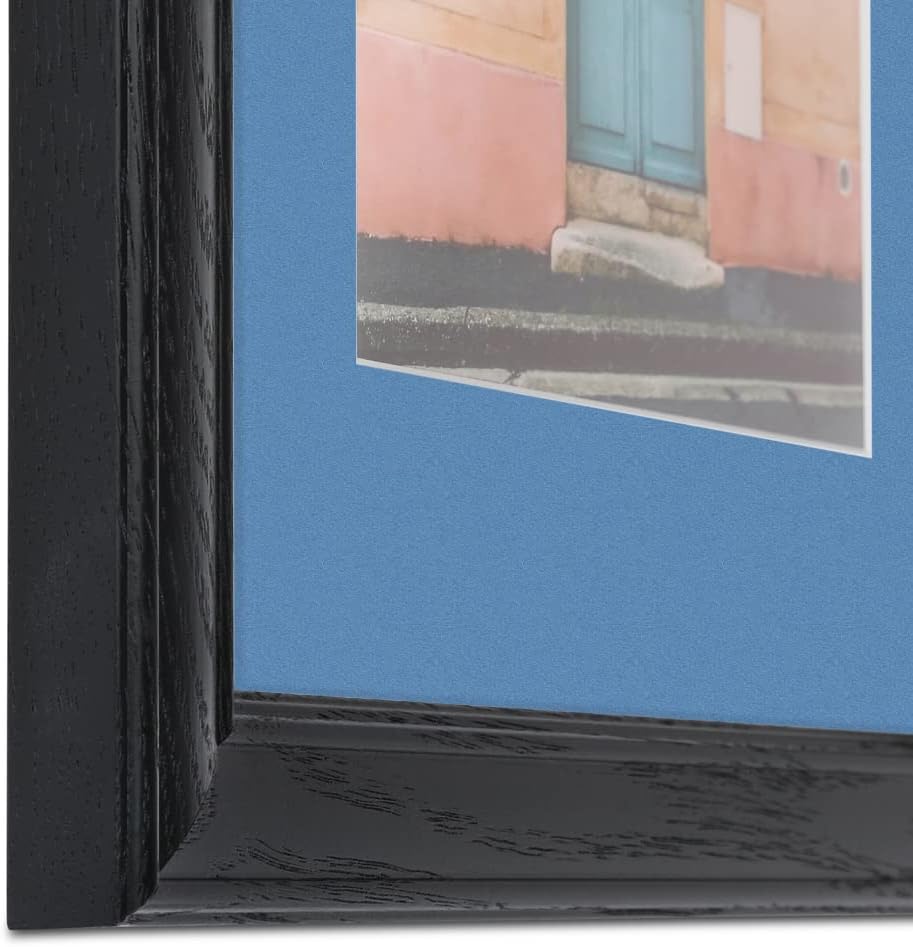 ArtToFrames 11x14 inch Black Stain on Solid Red Oak Picture Frame with 2 Inch Single Liberty Blue Mat, SingleMat-0066-59504-YBLK-11x14-817
