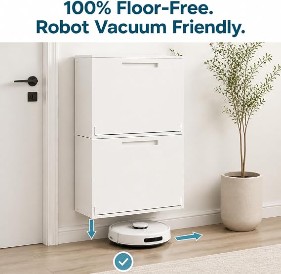 Vtopmart 7.8in Slim Plastic Wall Mounted Shoe Cabinet with Flip Drawers
