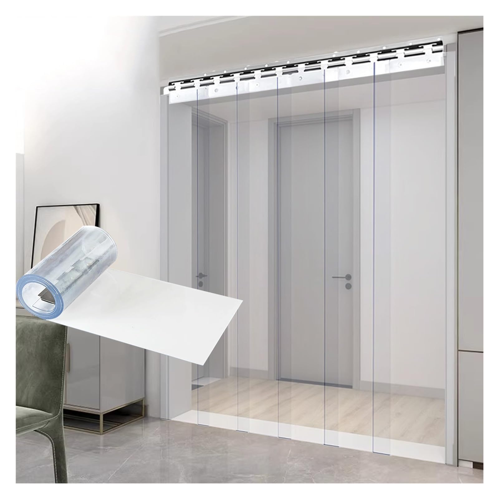 Fbhappiness Clear Pvc Strip Door Curtain Kit 0.08'' Thickness Freezer Door Curtain Vinyl Door Strip Pvc Transparent Partition Curtain (Color : Size : 150X220cm/59.06X86.61in)