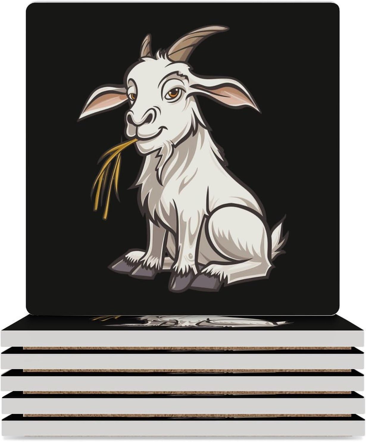 Goat Coasters for Drinks Square Table Coasters Set Cup Mats with Cork Base