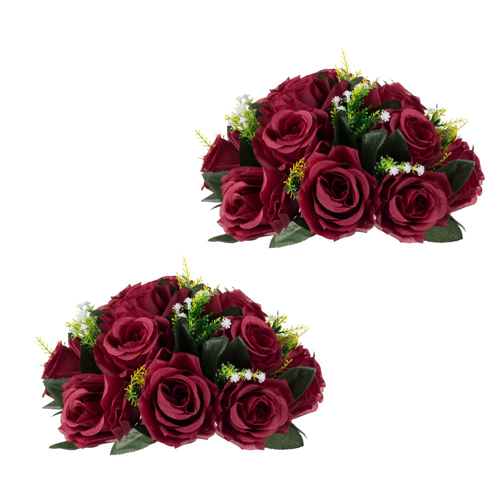Inweder Wedding Flower Balls for Centerpieces - 2 Pcs Artificial Flower Ball Arranget Bouquet, Fake Flowers Rose Balls for Weddings, Birthday Party, Valentine's Day, Home Decor, Burgundy (0YHQ401I)