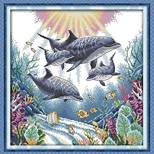 Broderie point de croix complet dauphin 11CT toile imprimée