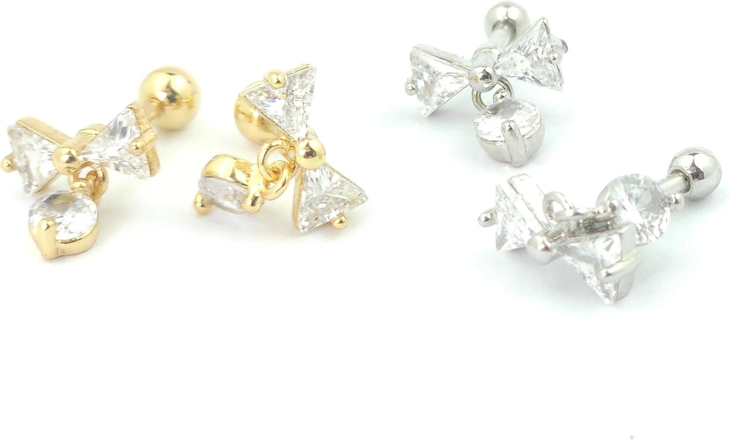 Bowknot Round CZ Dangle Stud Earrings for Women Small 16G Stainless Steel Conch Helix Rook Cartilage Studs Dainty Cartilage Piercing Jewelry - Image 6