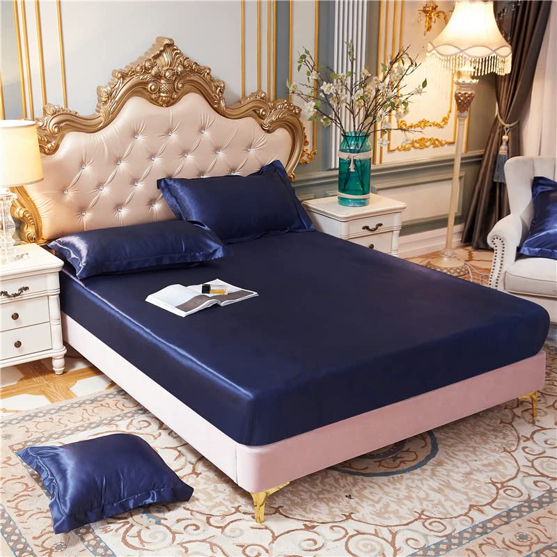 Premium Satin Silk Fitted Sheet,King/Single/Double Bed Sheet,Elastic Fitted,Waterproof Matress Cover,Breathable and Silky,Anti-Slip