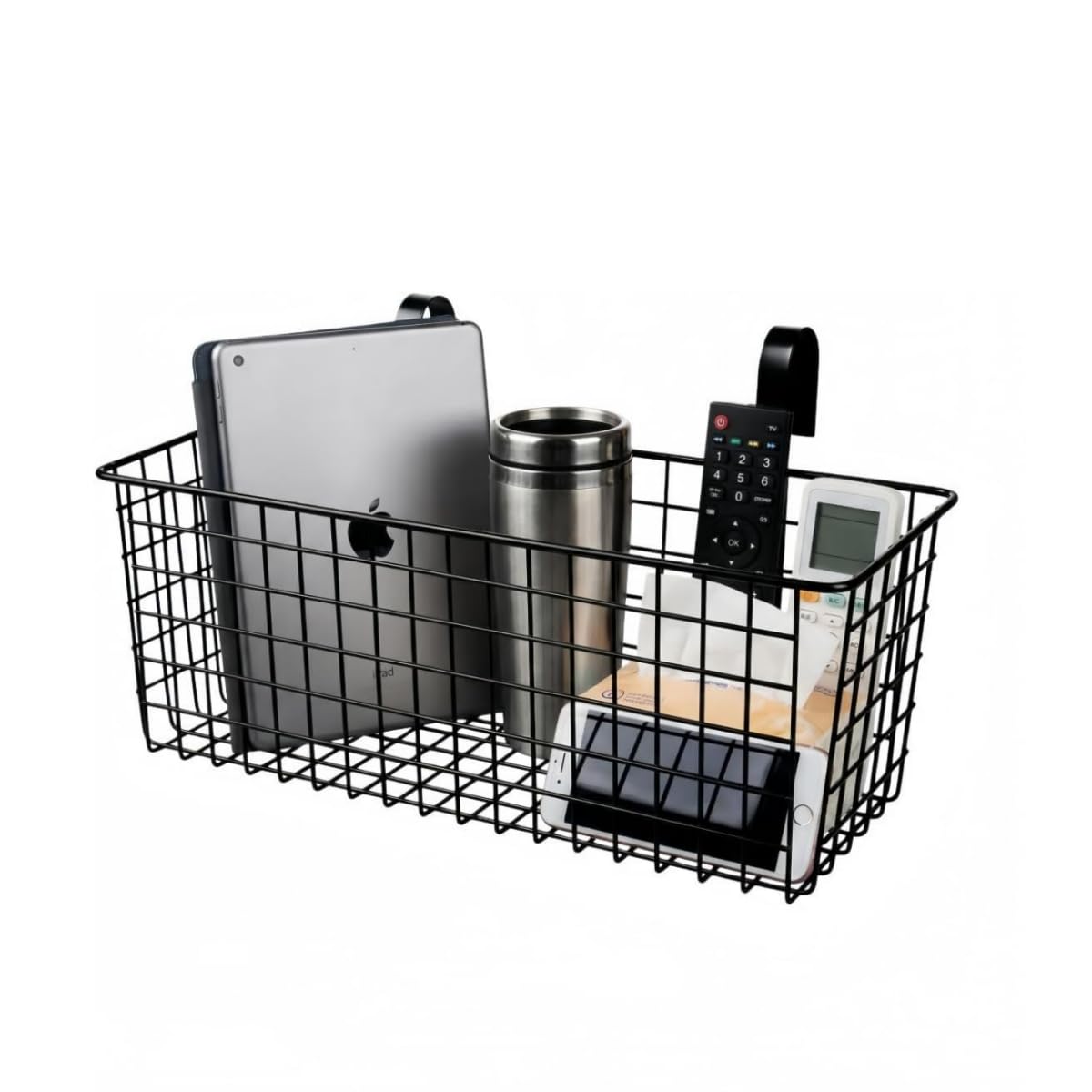 Ymeibe Metal Hanging Bedside Basket for Bunk Beds & Collage Dorms - Cabinet Wire Organizer for Storage, Multi-Use Large Organizing Caddy for Bedroom,