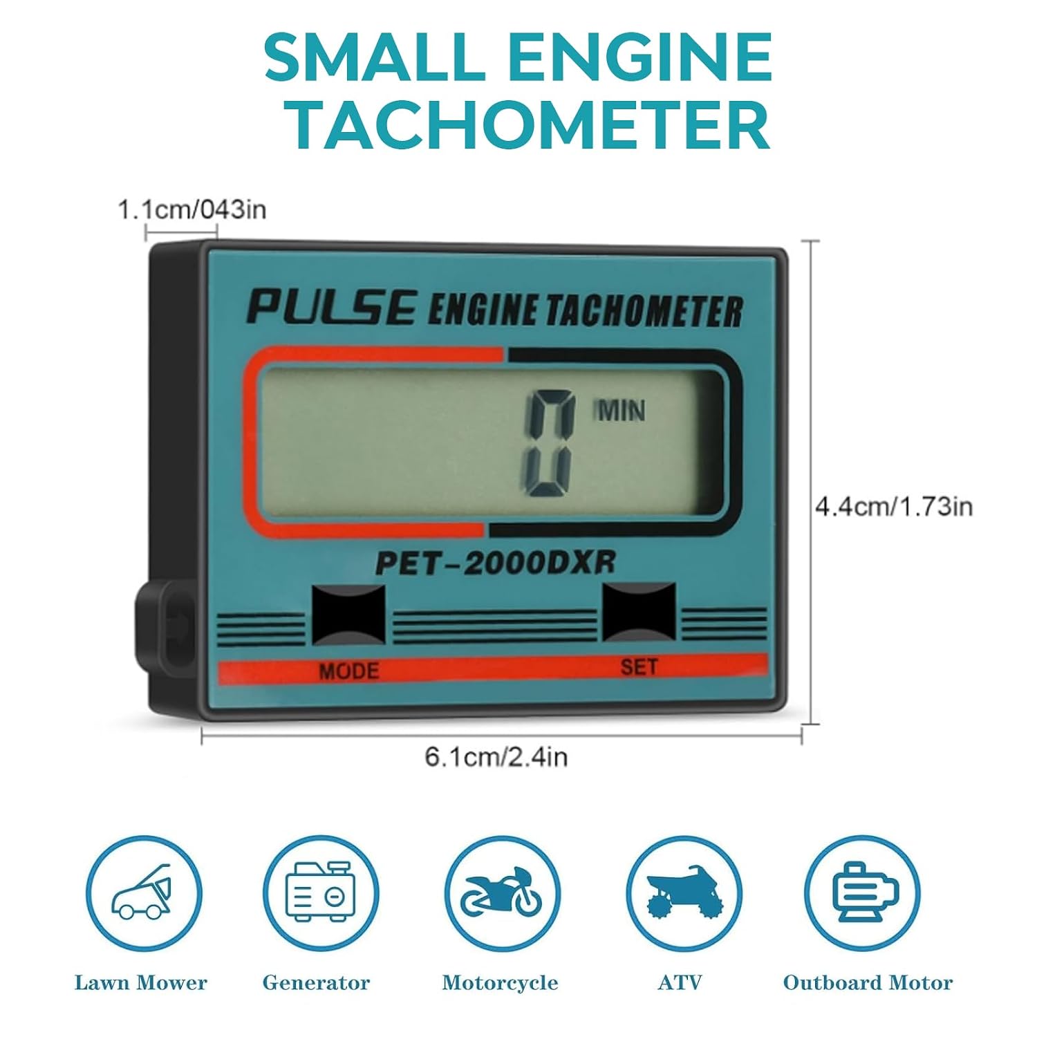 Digital Tachometer, Small Engine Tachometer Chainsaw Tachometer, 2 Stroke 4 Stroke Inductive RPM Gauge Hour Meter Tiny Tach for Motorcycle Boat Tractor Generator Lawn Mower