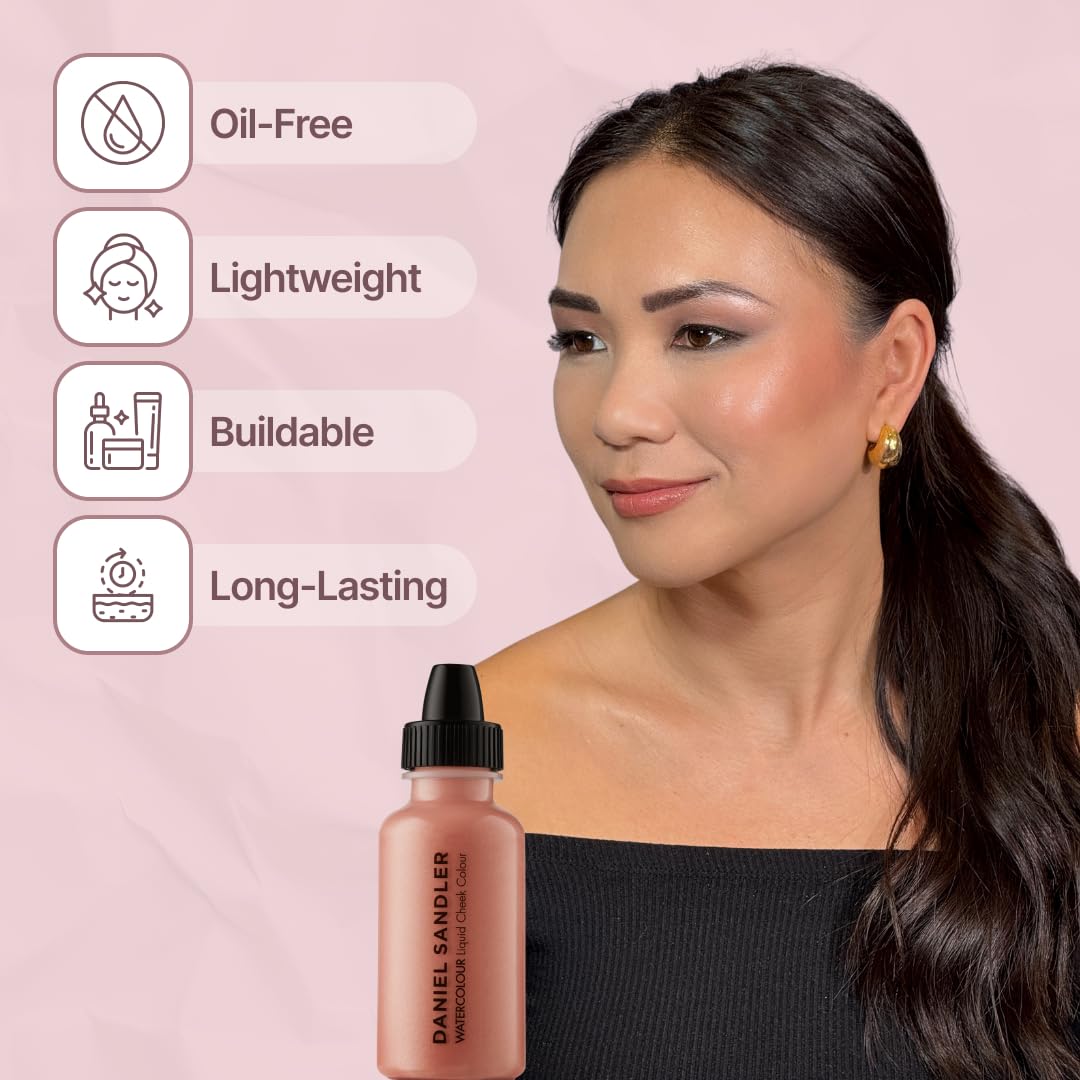 Daniel Sandler WATERCOLOUR LIQUID ILLUMINATOR 'ROSE GLOW' 15ml – Liquid Shimmer Makeup, Highlighter – Oil-Free, Lightweight, Buildable & Long-Lasting for Cheeks, Lips
