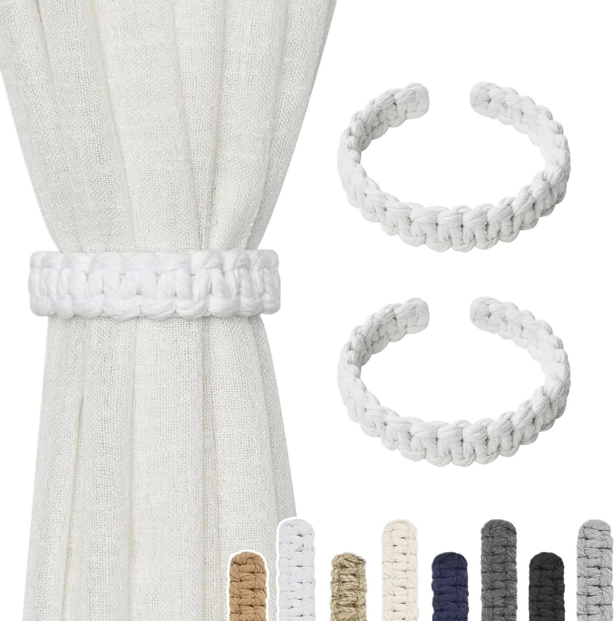 2PCS Natural Jute Rope Curtain Tiebacks Farmhouse Rustic Style Decorative Drape Tie Backs Handmade Braided Holdbacks(White)
