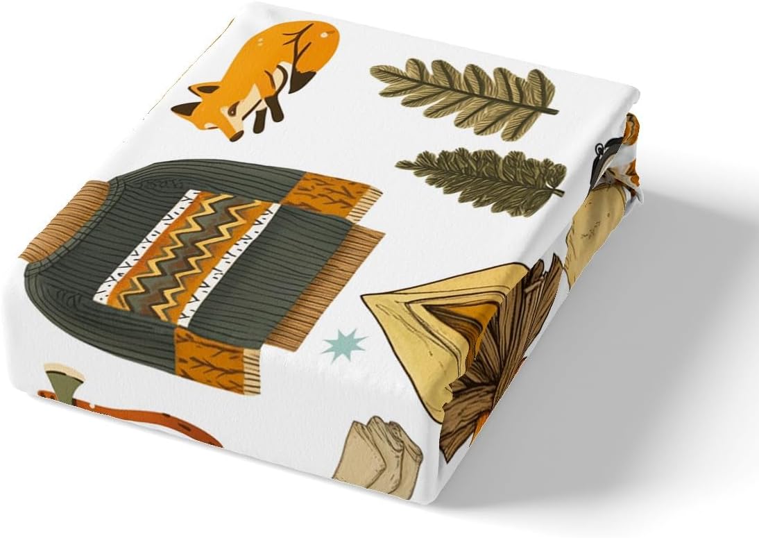 Happy Camping Kids Fitted Sheet Twin Size,Camper Equipment Tent Campfire Boots Bedding Set,Boys Girls Room Decor,Outdoor Adventure Time Bed Cover,Brown White Bed Sheet,1 Pillowcase(No Top Sheet)