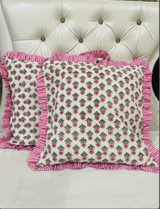 Pink Ruffle Throw Pillow Covers for Couch, 20x20/16x16 Inch Cotton Stripe Ruffle Couch Pillows for Living Room, Hidden 16 Inch Zipper Boho Pillow Case or Cute Outdoor Pillows (Color-1, 14x28)