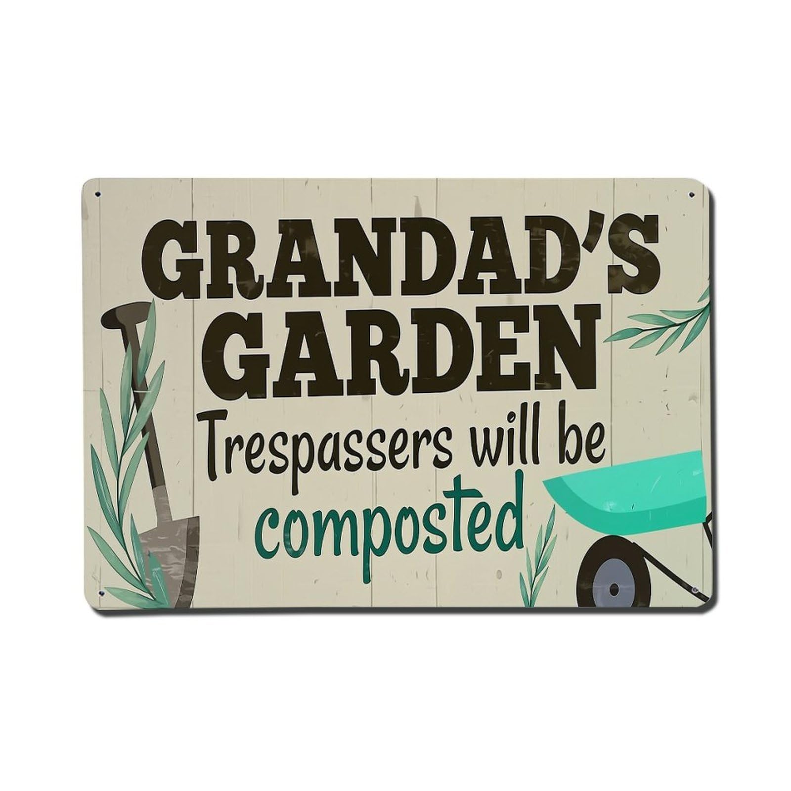 Nestemfo Vintage Grandads Garden Trespassers Will Be Composted Tin Sign Metal Sign, Living Room,Bar, Home, Bedroom Wall Decor,Retro Metal Poster 8X12 Inches