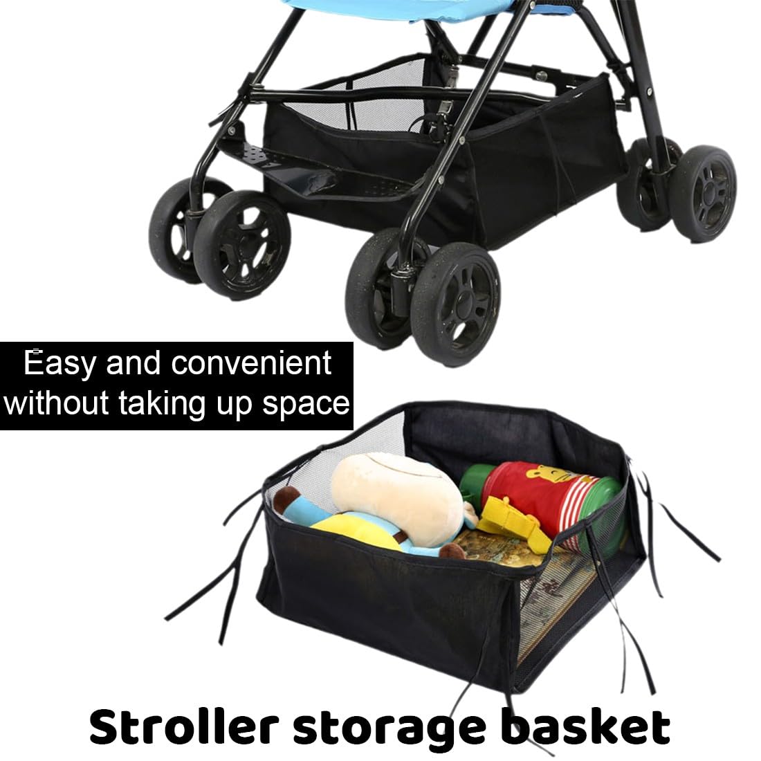 Cestino per Passeggino, Passeggino Borsa portaoggetti Universale, Passeggino Accessori, Passeggino Organizer Borsa Oxford, cestello portaoggetti in Rete, Carrozzina Cestino Inferiore