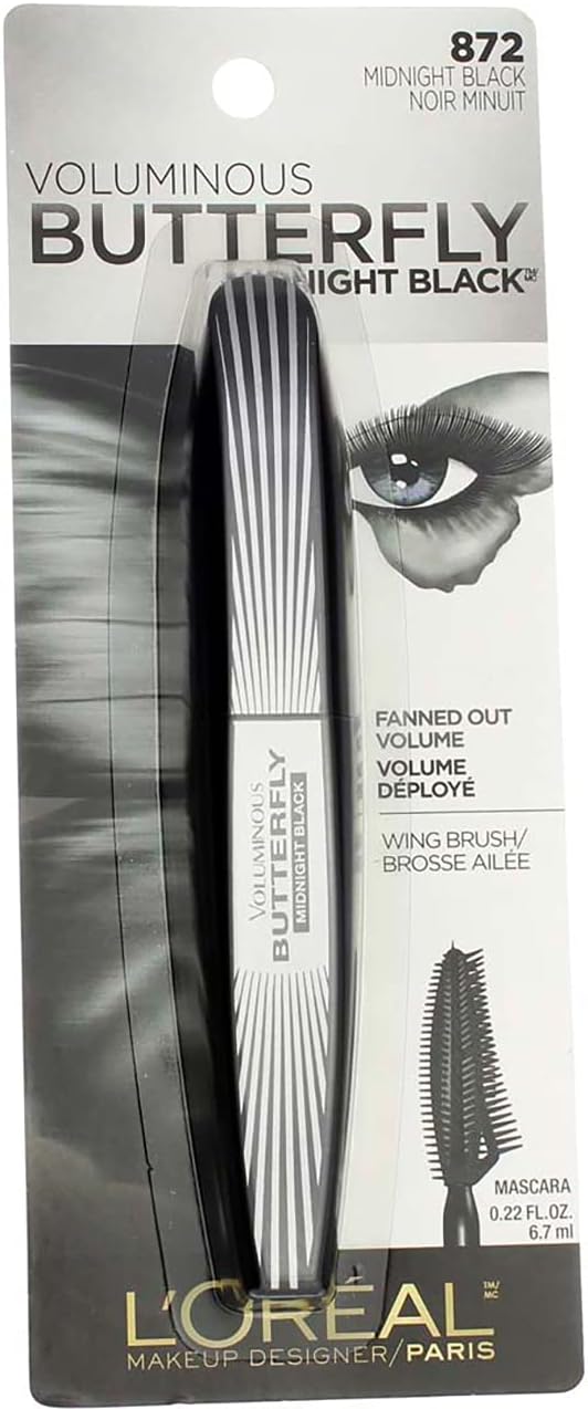 Lor Vol Btfly 872 Masc Md Size .22fo L'Oreal Voluminous Butterfly 872 Midnight Black Washable .22 Fluid Oz.