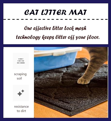 Miniatura 5 de Tapete de arena para gatos, tamaño XL de 47 x 36 pulgadas, alfombra de atrapamiento duradera, antideslizante e impermeable, fácil de limpiar, atrapa