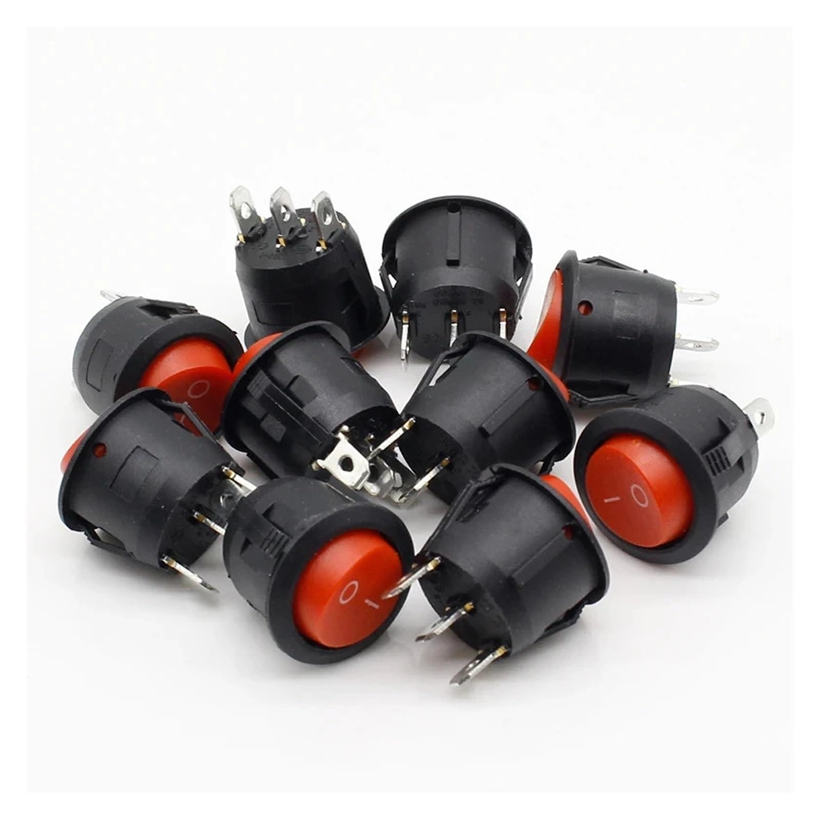 10Pcs 20mm Diameter Small Round Boat Rocker Switches Black Round Black White Red 3 Pin ON-Off Rocker Switch