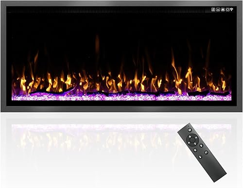 Insertos de chimenea eléctrica de 42 pulgadasmontaje en pared, opción de troncos y cristal, marco ultra estrecho, chimenea eléctrica de pared con