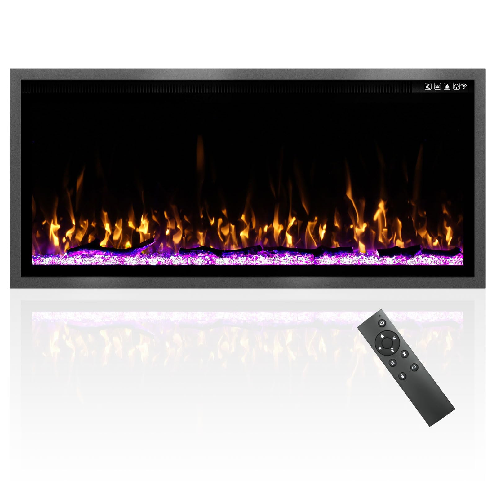 ********SIMILAR******** 42 inch Electric Fireplace Inserts/Wall Mounted, Log & Crystal Option, Ultra Narrow Frame Fireplace-Wall Fireplace Electric w/Remote Control, Thermostat, Timer, 750w/1500w