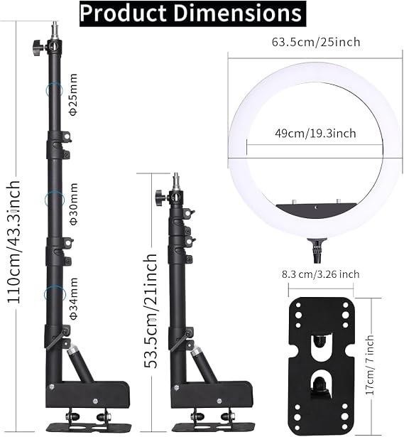25inch Ring Light Wall Mount with Phone Holder, Adjustable Triangle Boom Arm Overhead Light Stand for Photography Lighting Studio, Live Streaming, Salon, Beauty Tattoo Light, Barber Light