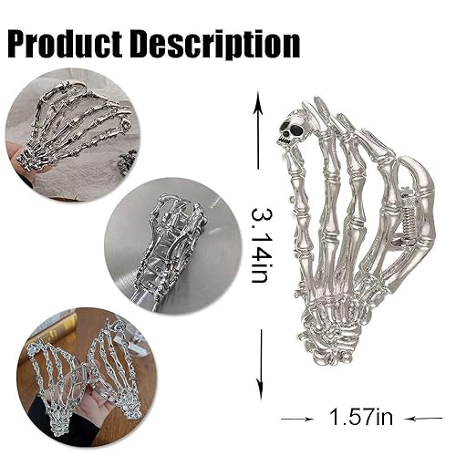 Miniatura 2 de ROMODIYA Divertida pinza para el cabello de Halloween, 1 pinza de metal con diseño de esqueleto, grande, fuerte sujeción para cabello grueso y fino,