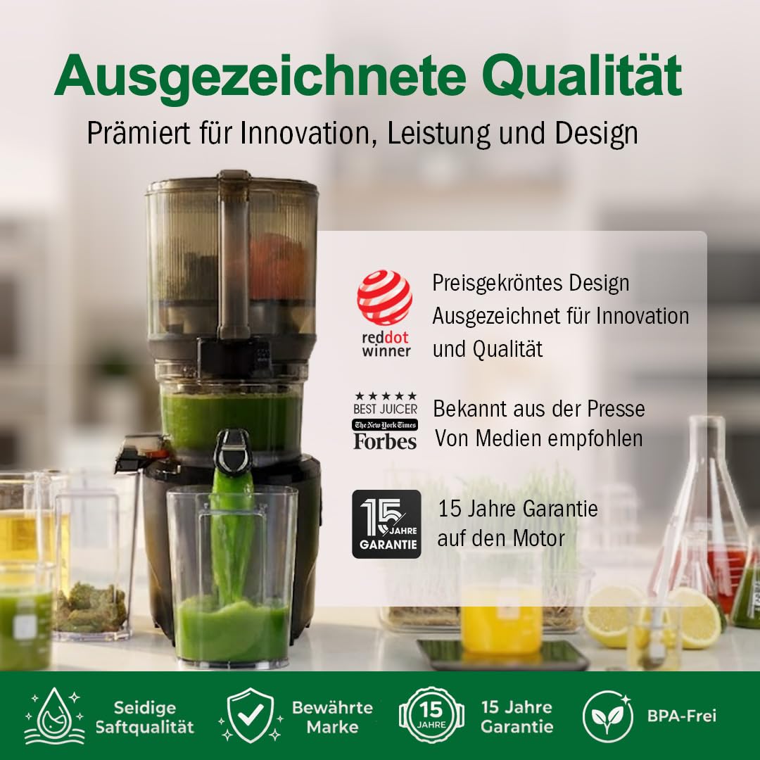 Kuvings AUTO10S Entsafter – Pflegeleichter Slow Juicer mit 3L Fassungsvermögen und 200W Motor ideal für Obst, Gemüse und Smoothies. (Matt Black) KHS-2571