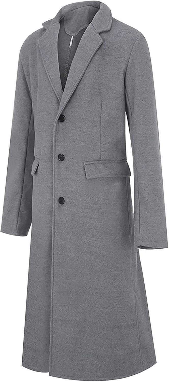 Jackets for Men Winter Fashion Men's Slim Fit Long Single Breasted Thermal Wool Trench Coat Jackets