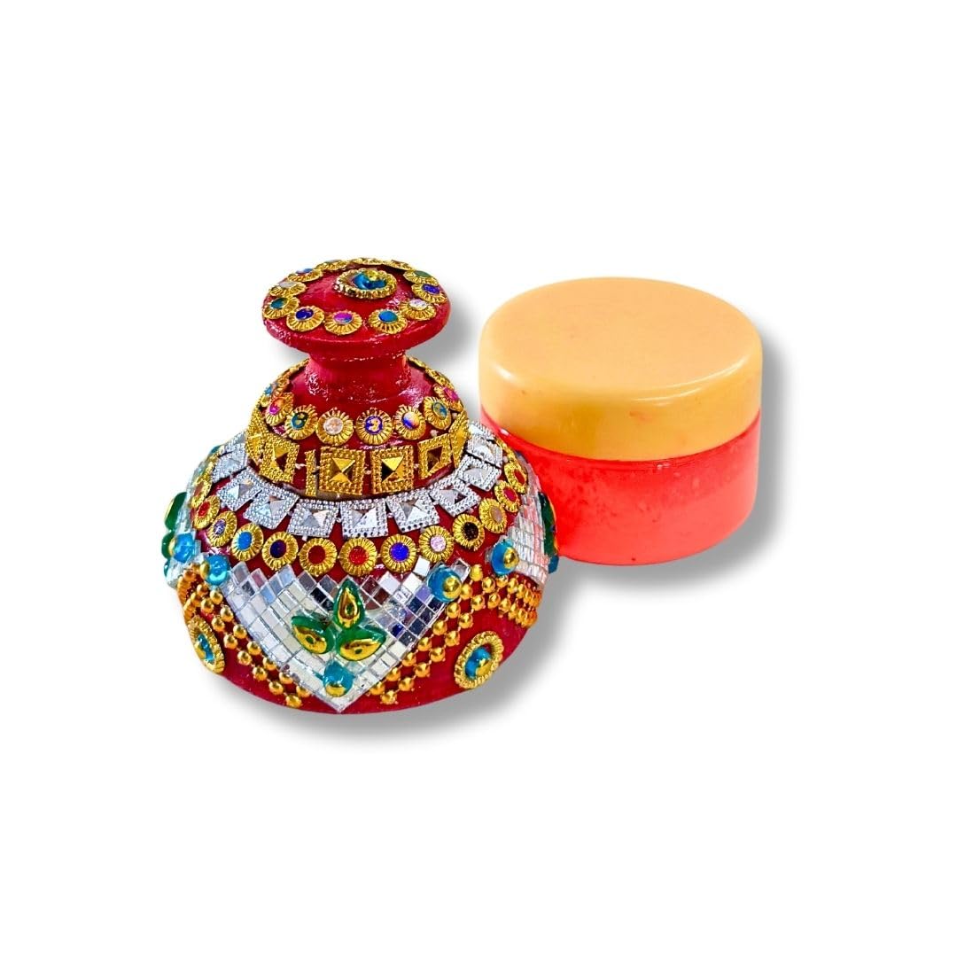 haldi mehendi shaadi mumba devi ka sindoor (50gms) + sindrota for suhaag dulhan wedding. north indian shaadi ka orange sindoor powder dani, newly wed women in pooja