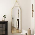 HARRITPURE 16"x48" Oval Hanging Mirror with Leather Strap Full Length Mirror Aluminum Frame Wall-Mounted Hanging Mirrors for Bathroom Vanity Living Room Bedroom Entryway Decor,Black