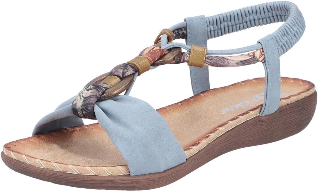 Rieker Women's V7568 Toe Separator Sandals, blue, 8 US