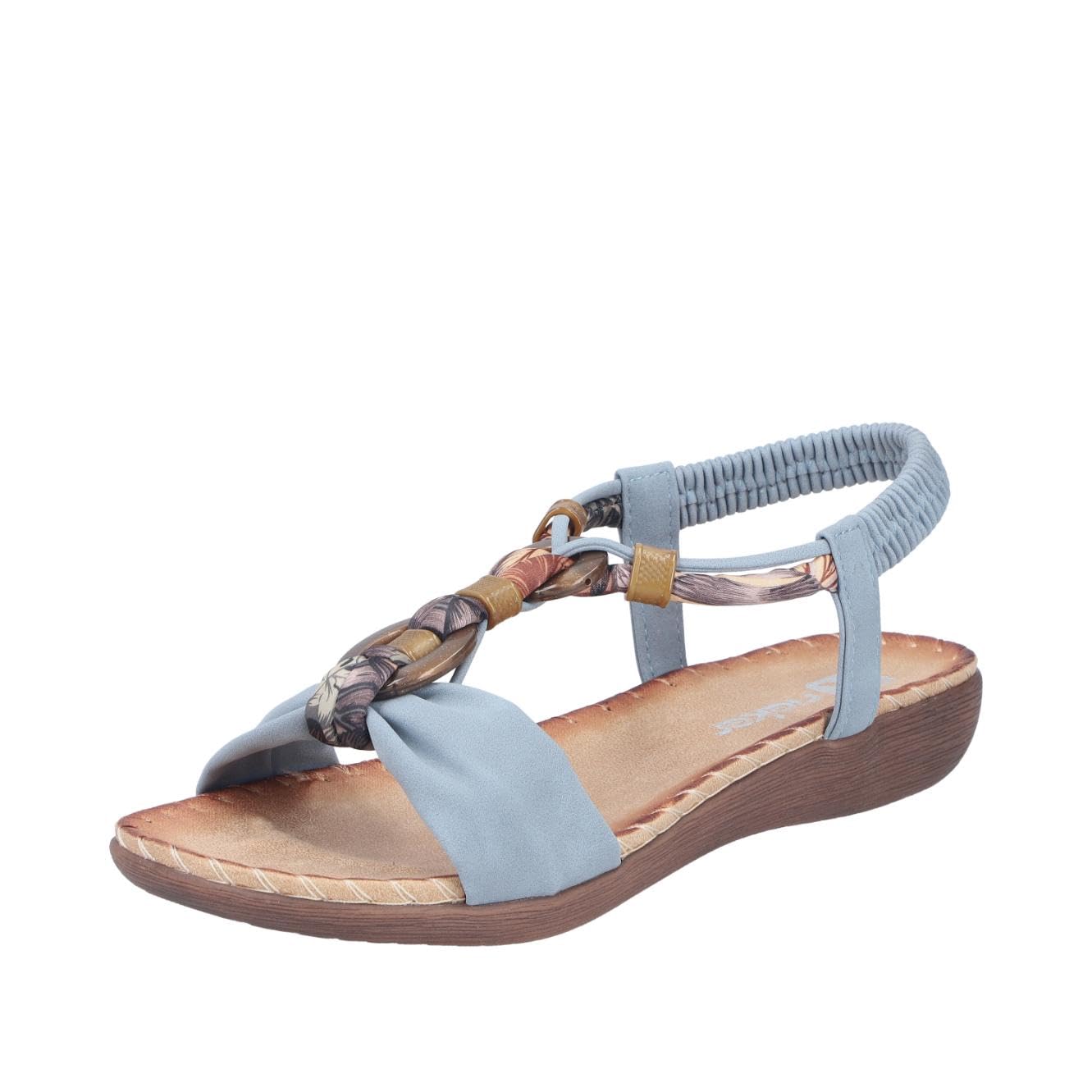 Rieker Ladies V7568 Toe Separator Sandals, Blue, 38 EU