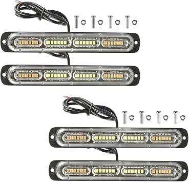 Magik 1-2 Pc 24V Bright LED Emergency Strobe Lights Warning Amber/White Flash Light 2 Pack, White&Yellow