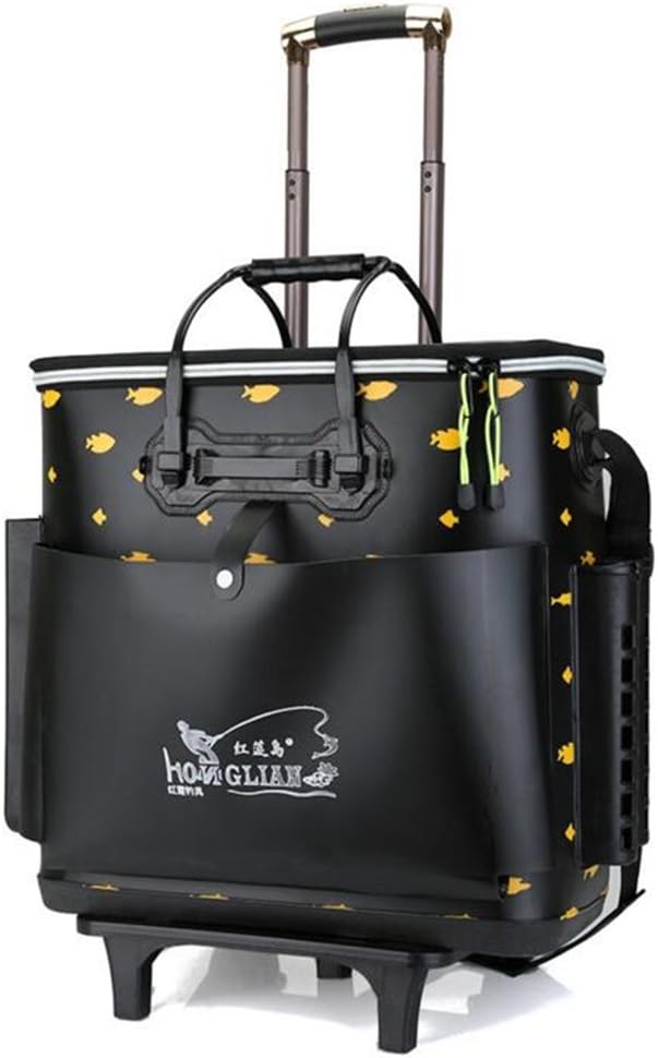 IshowStore 42L Roller Fish tackle Box Fishing Bucket Trolley Bags Waterproof Portable Thicken EVA Bait Storage for Outdoors Camping