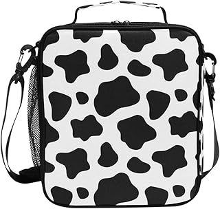 OREZI Insulated Cooler Lunchbox Lunch Bag for Women Men,Adults School Work, Travel Picnic, Hiking (Black And White Cow Print)
