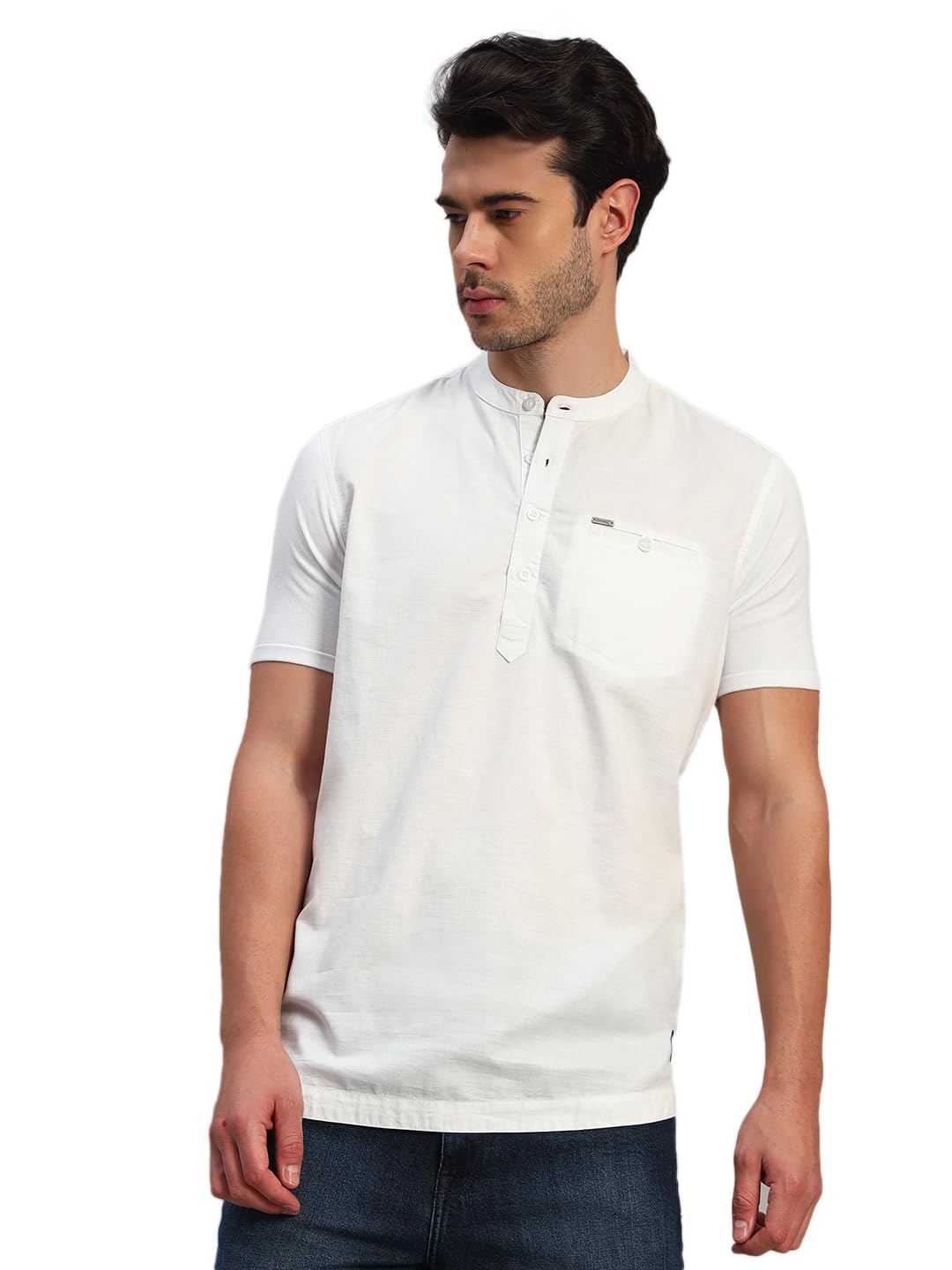 cantabil Men's Solid Mandarin Collar Half Sleeves Casual Shirt Kurta (P_MSKU00002)-picture-25