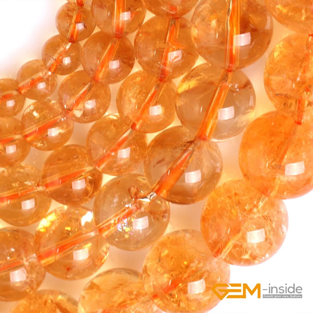 GEM-Inside 10mm Natural AAA Grade Round Yellow Citrine Gemstone Loose Beads Crystal Energy Stone for Jewelry Making 15"