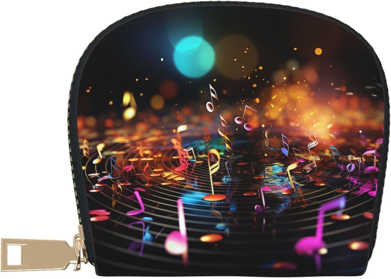 Leather Credit Card Holder for Women Men Wallet Mini Coin Purse Pouch Colorful Music Notes Change Purse With Zipper Business Card Case image 2