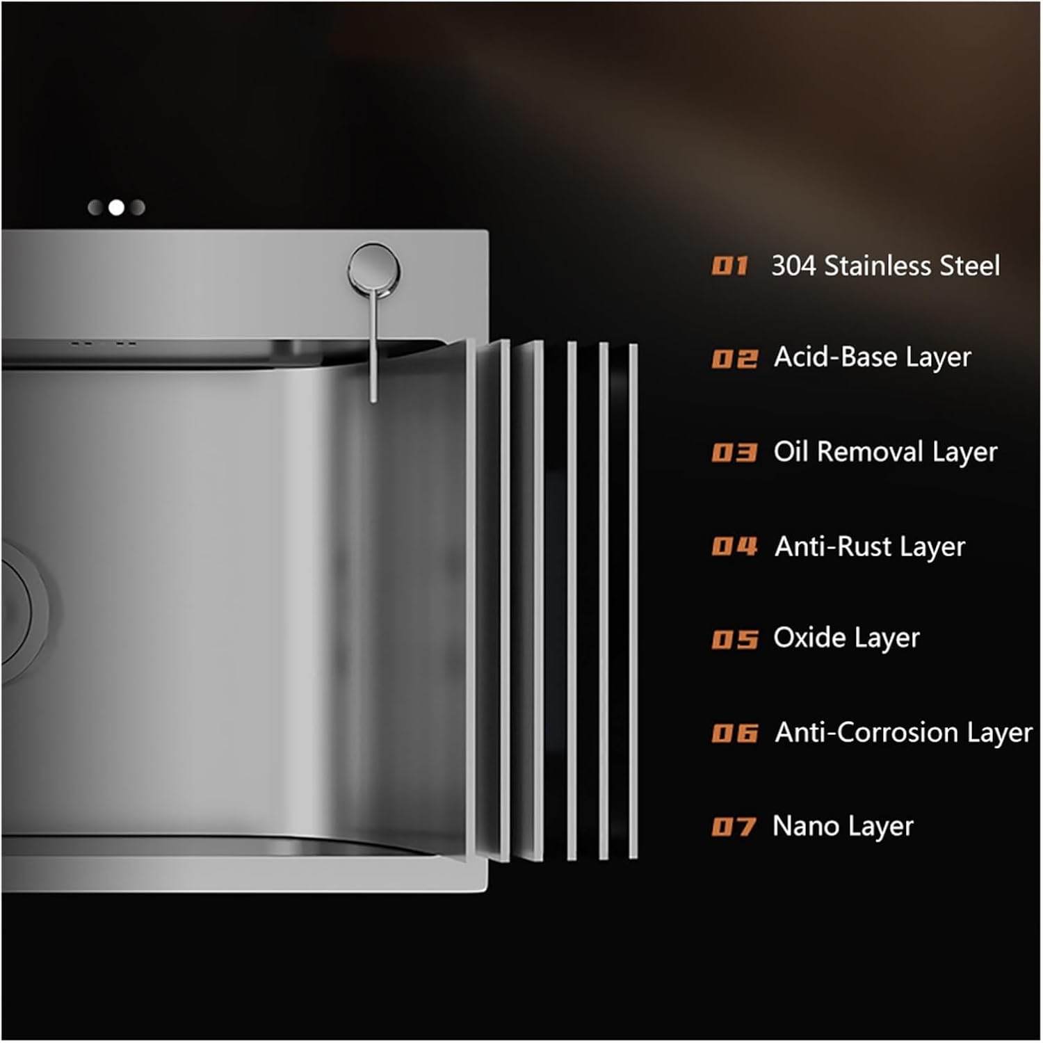 Stainless Steel Kitchen Sink Farmhouse Above Counter Undermounter Single Bowel Wash Basin with Gourmet Faucet Drain Accessories(50X40cm-F3)