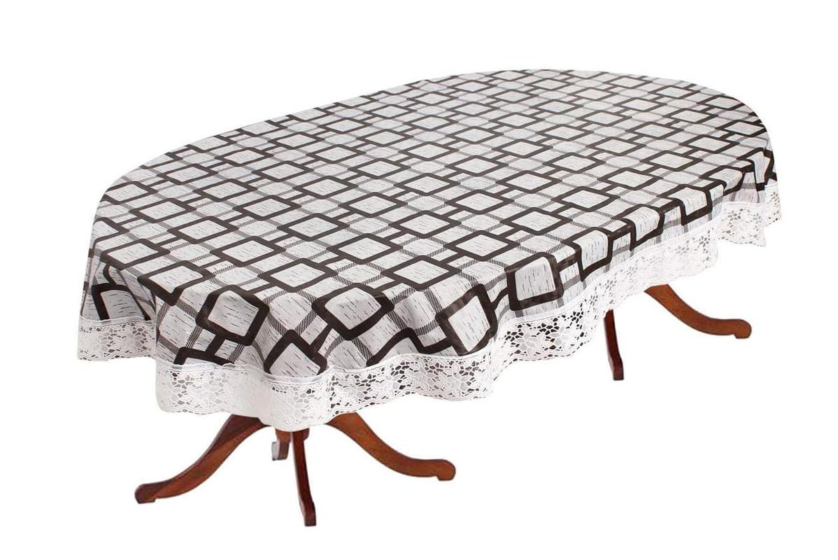 Center & Dining Table Cover Grey Color Check Printed Table Cloth with White Lace - Waterpoof & Dustproof High Qualtiy Table Cover (60x90 inch (Oval))-Table Cloth Grey 31-image-21