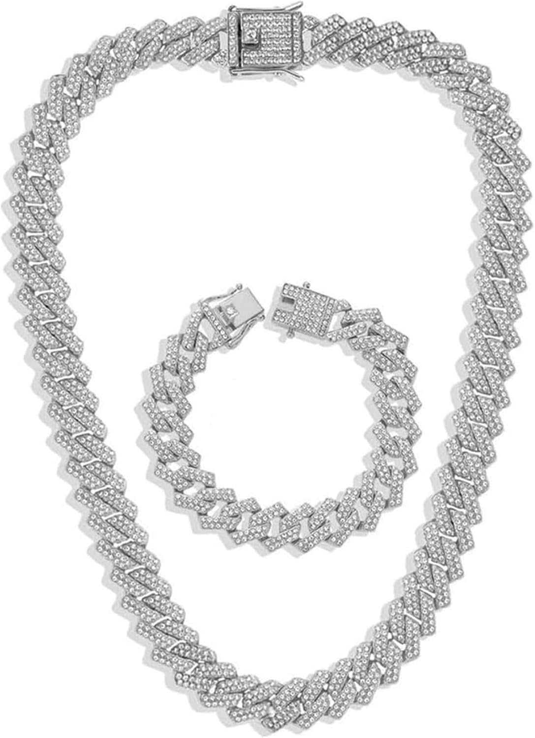 Rhinestone Necklace Chain, 18K Gold Plated Hip Hop Pendant with Cuban Link Width 13MM Length 19.7in(50cm), Ice Out Jewelry Gifts