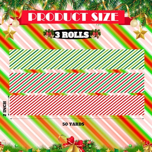 Image of Ctosree 3 Rolls Packaging Tape 50 Yard x 2 Inch Decorative Printed Duct Wrapping Tape for DIY Crafts Scrapbooking Crafting Boxes Decorations (Stripe)