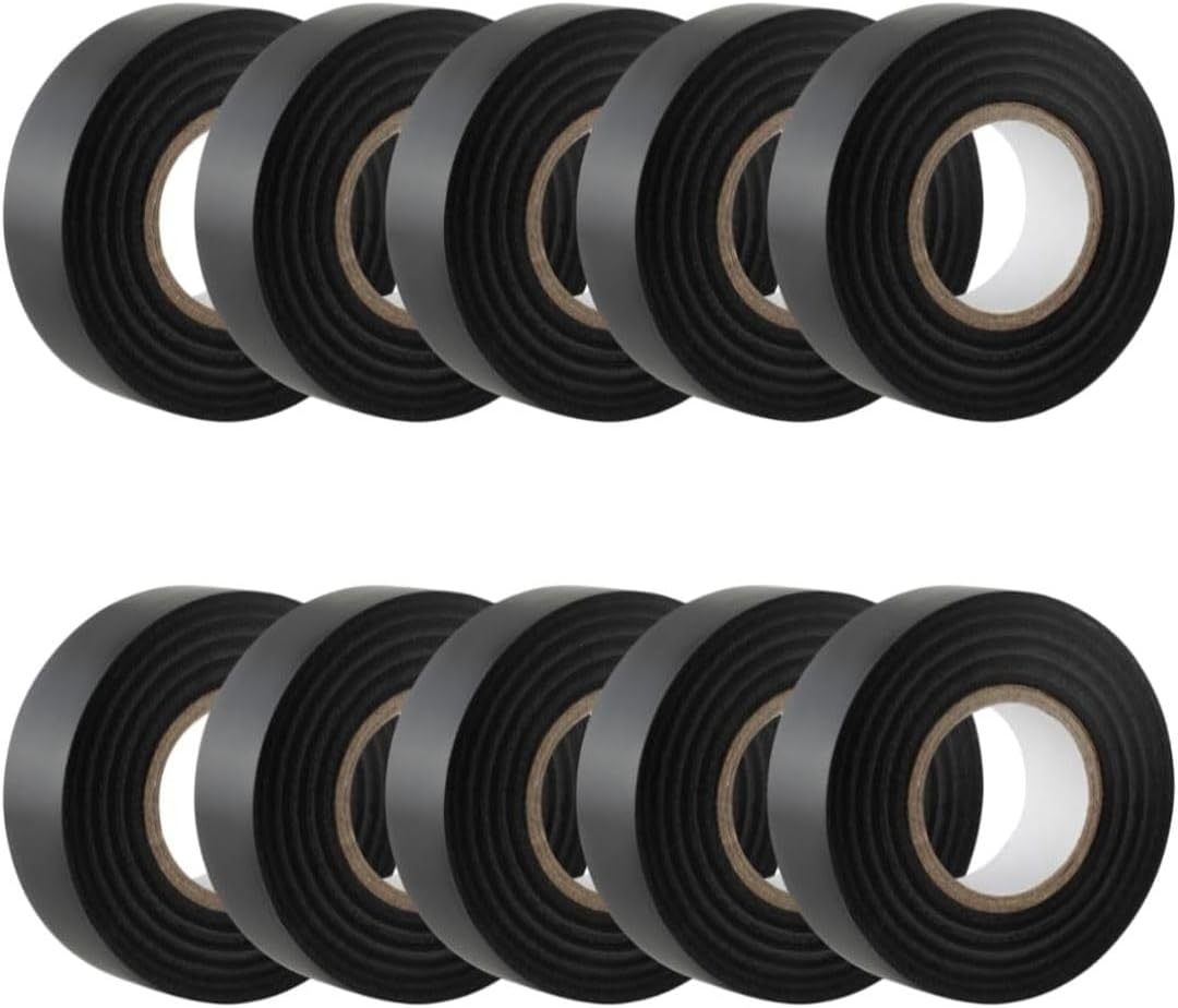 GTSE Black Electrical Tape, 19mm x 20m, 10 Rolls of Strong Self-Adhesive PVC Insulation Tape for Insulating, Repairing and Protecting Electrical Wires
