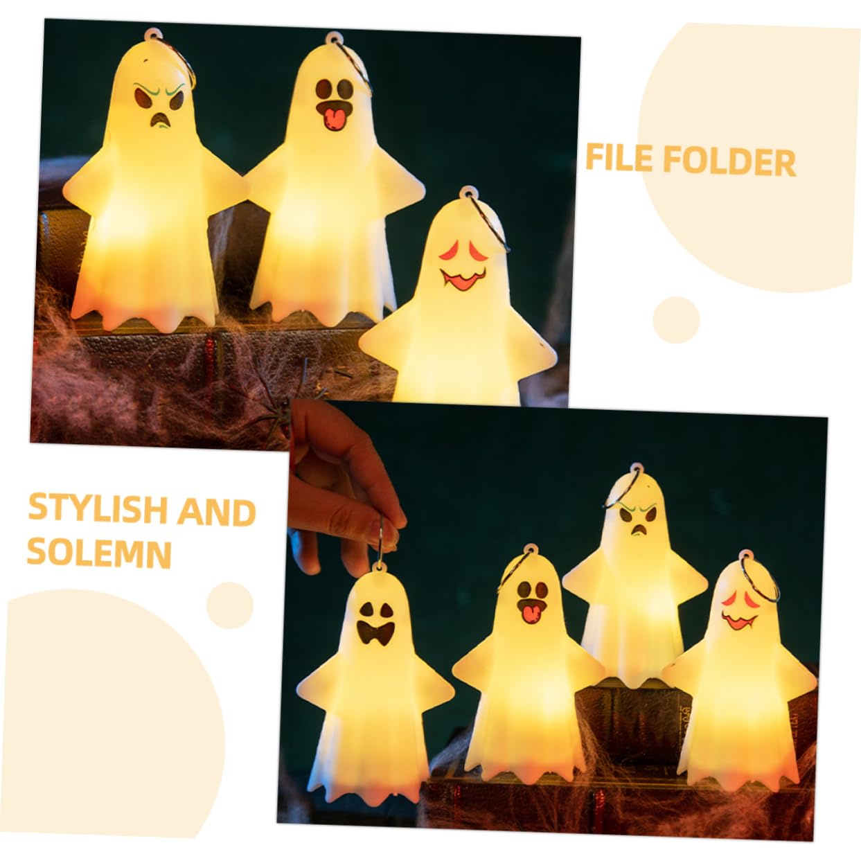 ULTECHNOVO 4Pcs LED Glowing Ghost Figurine Hanging Decor Playful Halloween Ghost Decorations for Indoor Use for Home Office Cafe Party Celebrations