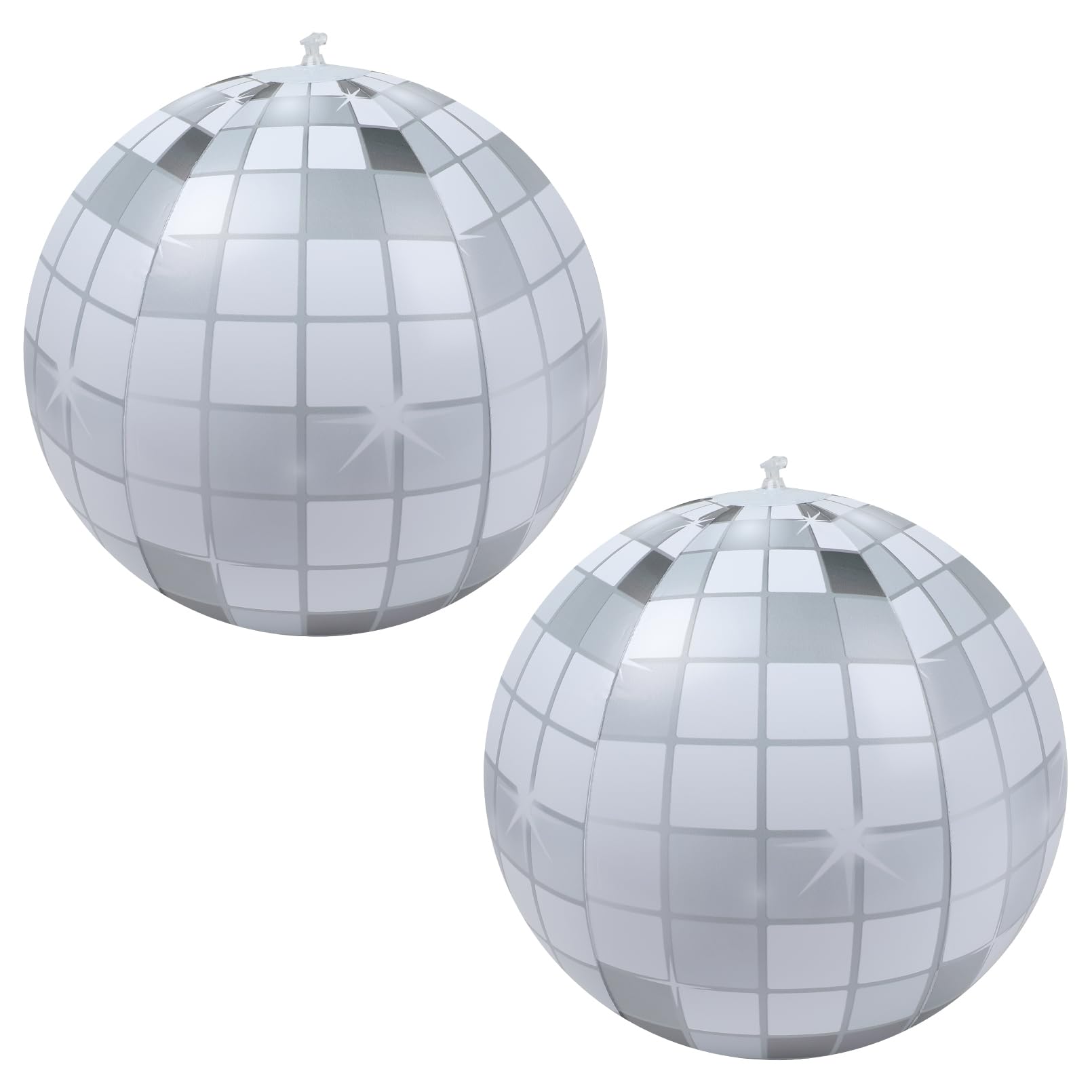 YOGFIT 2PCS Disco Ball, 20 Inch Inflatable Disco Ball for Disco Party Decorations, Grey and White Grid Balloon Decor for Music Festivals Club Stage Props