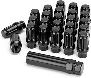 KSP M12x1.5 Extended Lug Nuts, 24PCS 6 Spline Tuner Closed End ET Wheel Lug Nut for Aftermarket Wheels, 12mmx1.5 Bulge Acorn Nuts Replacement for Toyota Tacoma 4runner Tundra with 1 Socket Key Black