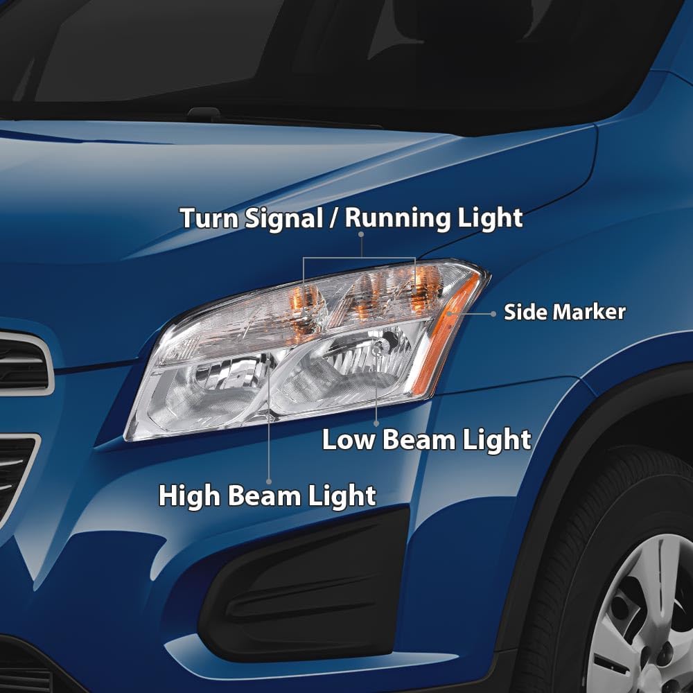 ANDPLAY Front Headlamps Headlights Assembly Halogen Compatible with Chevy Trax 2013-2016 GM2502401, GM2503401, 42359593, 42435939, 42359594, 42435940 Pair Clear Lens Chrome Housing