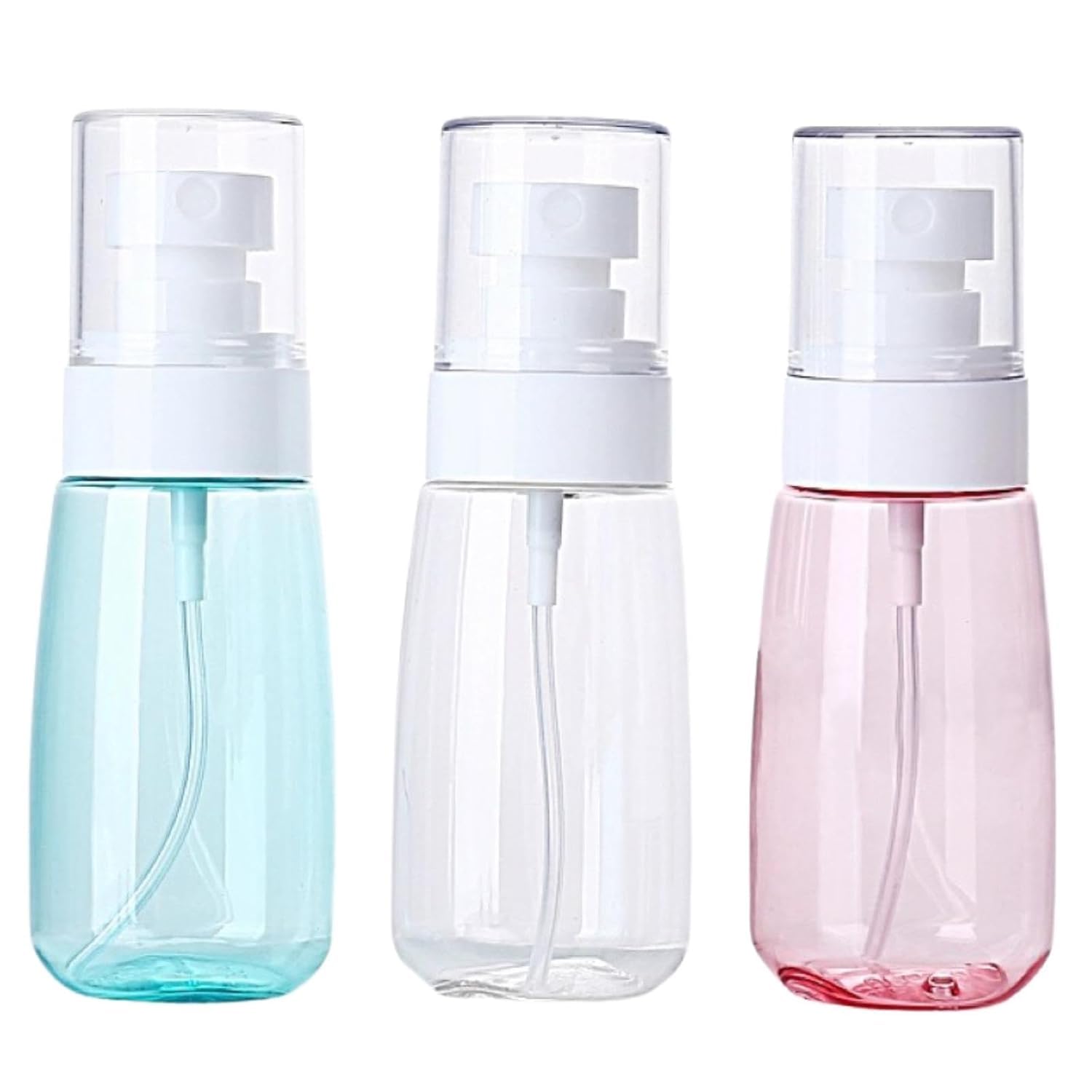 BUYMZ Spray Bottle Travel, 2OZ /60ML Fine Mist Spray Bottles Mini Plastic Containers for Hairspray Cosmetic Perfume,Refillable Small Spray Bottle Travel Size Empty Bottles (PACK OF 3) multi colour