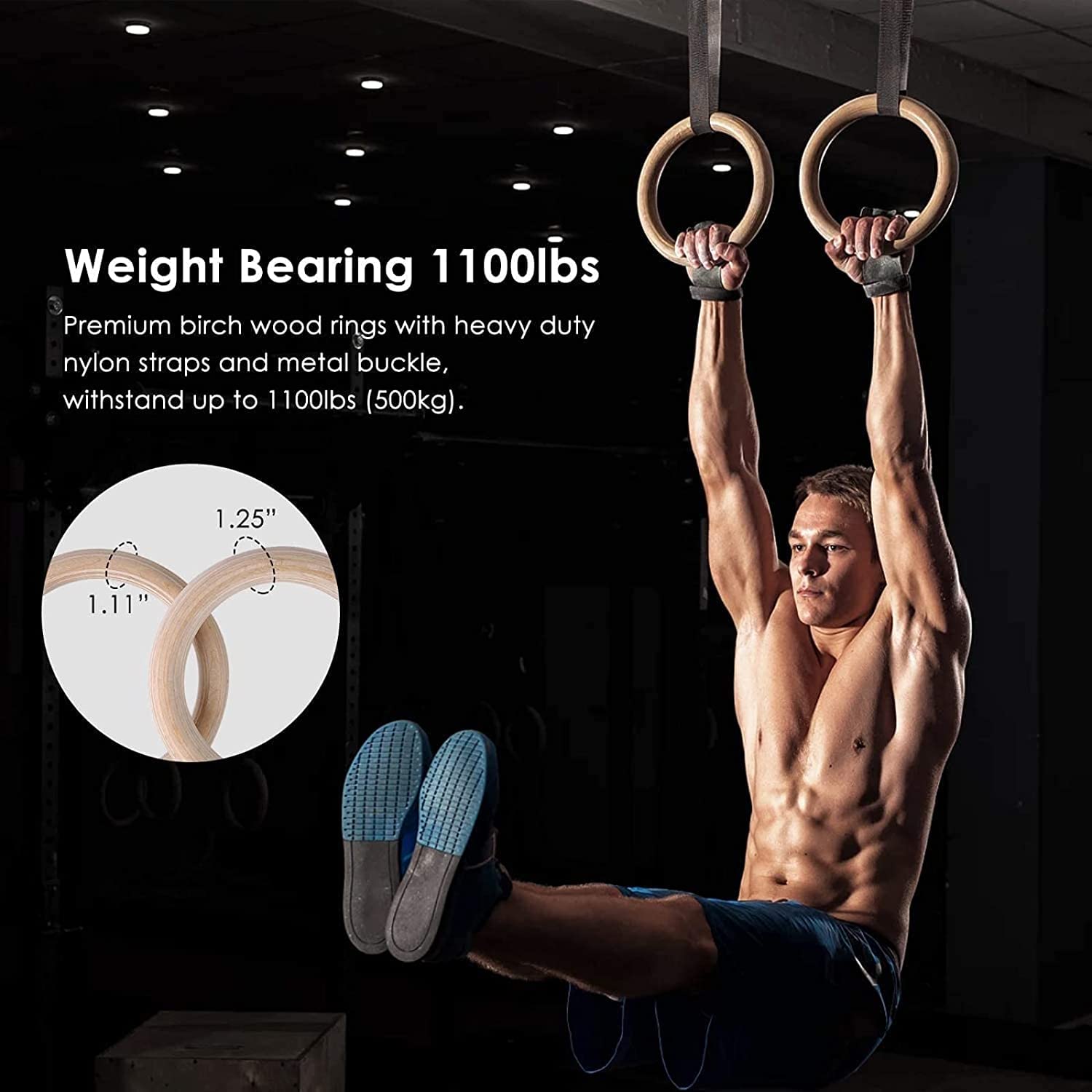Anelli Calisthenics Anelli da palestra, anelli da palestra in legno con cinturini con fibbie regolabili, anelli da allenamento antiscivolo, for allenamento domestico e fitness Anelli Ginnastica