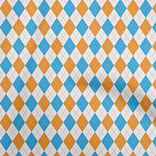 oneOone Cotton Cambric Orange & Blue Fabric Check Argyle Dress Material Fabric Print Fabric By The Yard 42 Inch Wide