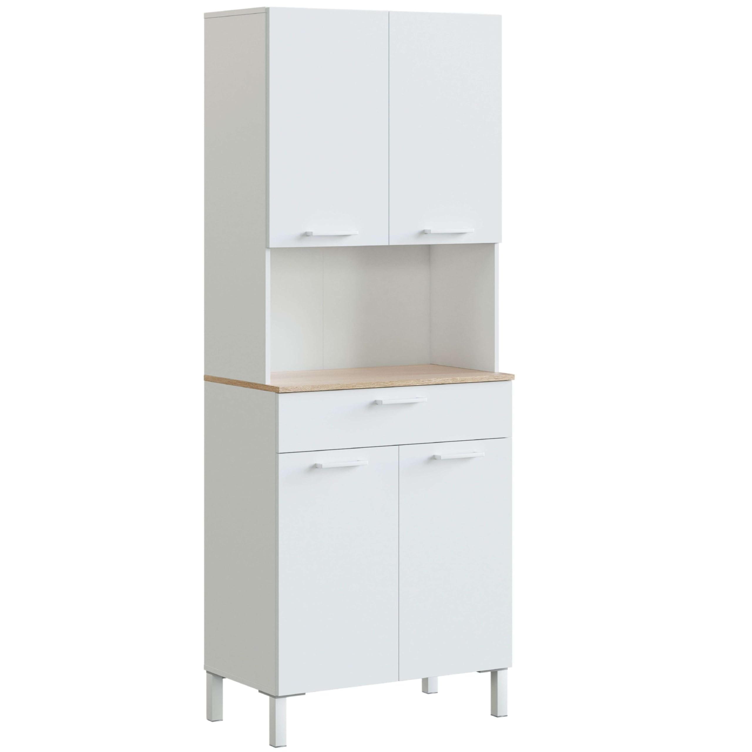 Habitdesign Mueble Auxiliar Cocina 4 Puertas + 1 Cajón, Modelo Kira, Acabado Blanco Artik y Roble Canadian, Medidas: 186 cm (Alto) x 72 cm (Ancho) x 40 cm (Fondo)